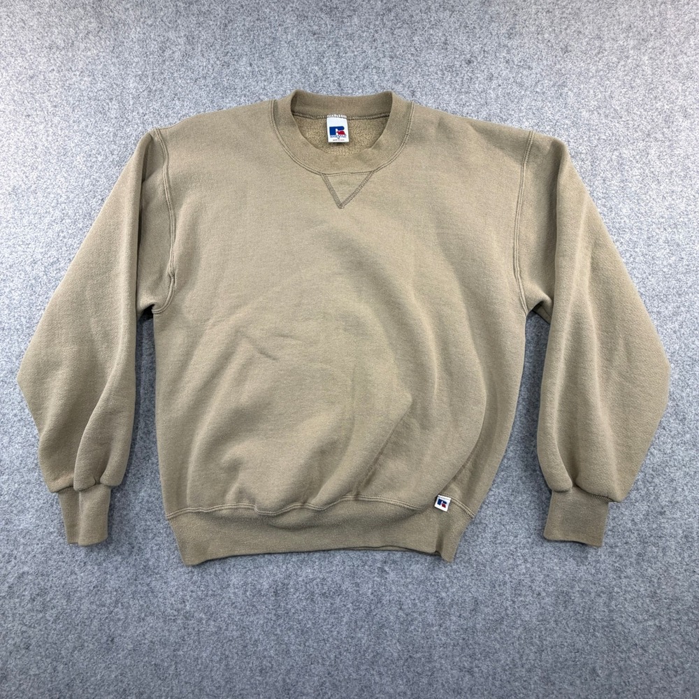 Vintage Russell Athletic Crewneck Sweatshirt Tan Khaki Made in USA Mens Medium